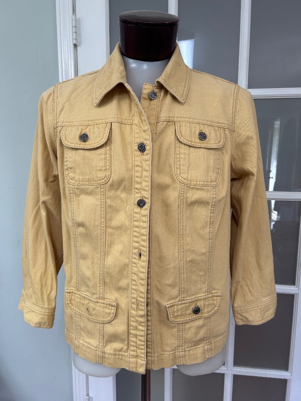 CJ Banks Denim Jacket Button Front Golden Yellow Size 2XL Womens Long Sleeve